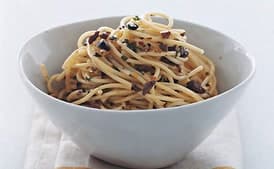 Spaghetti with Olive and Pine Nut Salsa