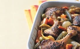 Spice-Rubbed Duck Legs Braised with Green Olives and Carrots