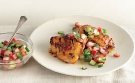 Spicy Chicken Thighs with Rhubarb-Cucumber Salsa