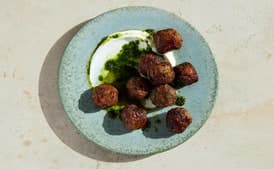 Spicy Lamb Meatballs with Raisin Pesto