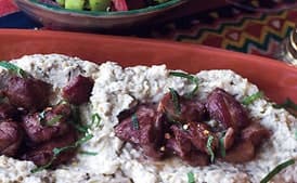 Spicy Lamb with Charred Eggplant Purée and Pita