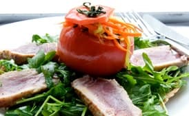 Spicy Tuna "Tarts" with Stuffed Tomatoes