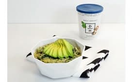 Spinach + Shiitake Grits Harvest Bowl (with sliced avocado)