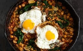 Spinach with Chickpeas and Fried Eggs