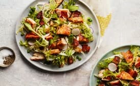 Spring Salad with Crispy Chicken and Bacony Croutons