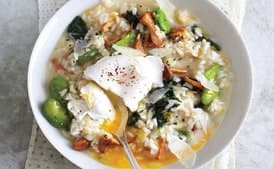 Spring Vegetable Risotto with Poached Eggs