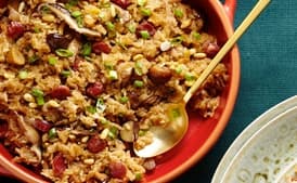 Sticky Rice Stuffing with Chinese Sausage and Shiitakes
