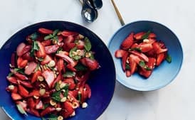 Strawberry-Rhubarb Salad with Mint and Hazelnuts