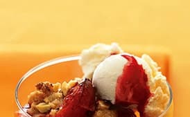 Streusel-Roasted Plums with Vanilla Ice Cream