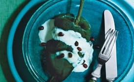 Stuffed Poblano Chiles with Walnut Sauce and Pomegranate Seeds