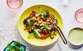 Stuffed Sweet Potatoes with Curried Chickpeas and Mushrooms