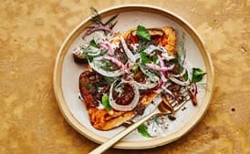 Sweet Potato Bowls with Spiced Lamb and Mushrooms