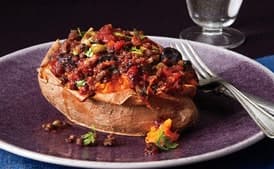 Sweet Potatoes with Cuban-Style Beef Picadillo