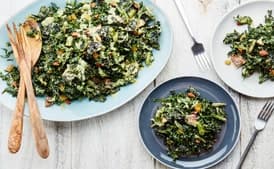 Tempura Kale Salad With Shiitake Mushrooms, Raisins, and Almonds