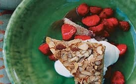 Toasted-Almond Cake with Strawberries in Rosé-Water Syrup