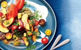 Tomato-Peach Salad with Tofu Cream