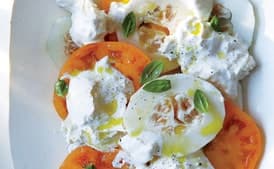 Tomato, Pickled Melon, and Burrata Salad