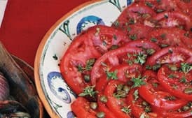 Tomato Salad with Shallot Vinaigrette, Capers, and Basil