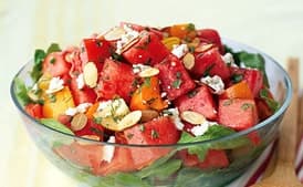 Tomato-Watermelon Salad with Feta and Toasted Almonds