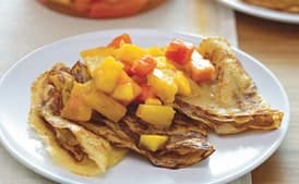 Tropical Fruit Crepes with Vanilla Bean and Rum Butter Sauce