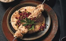 Turkish-Spiced Chicken Kebabs with Pomegranate Relish and Tahini Yogurt