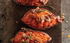 Twice-Baked Sweet Potatoes with Bacon-Sesame Brittle