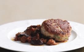 Veal Cakes on Silky Eggplant