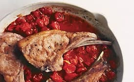 Veal Chops with Saffron Orzo and Tomato Sauce