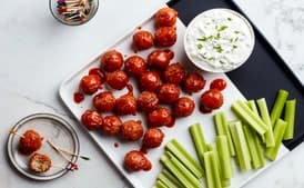 Vegetarian Buffalo “Meatballs” With Blue Cheese Dip