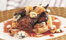 Warm Black Mission Fig, Walnut Crunch, and Blue Cheese Tartlets