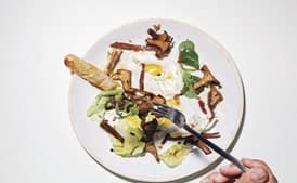 Warm Chanterelle Salad with Speck and Poached Eggs