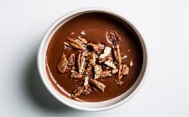 Warm Cocoa Pudding with Candied Pecans