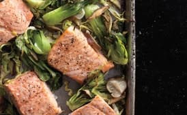 Wasabi Salmon With Bok Choy, Green Cabbage, and Shiitakes