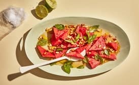 Watermelon with Lime Dressing and Peanuts