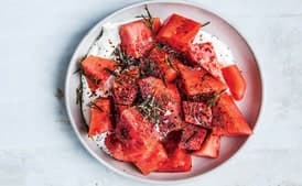 Watermelon With Yogurt, Poppy Seeds, and Fried Rosemary