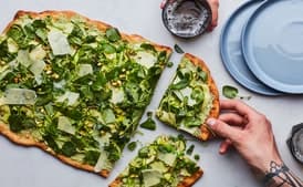 White Pizza with Shaved Vegetables and Pesto