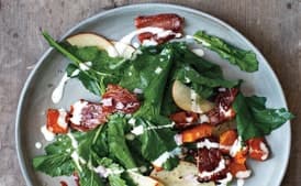 Wilted Greens Salad with Squash, Apples, and Country Ham