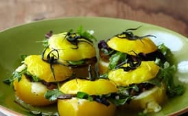 Yellow Tomatoes Stuffed with Grilled Wild Mushrooms and Parmesan Cheese